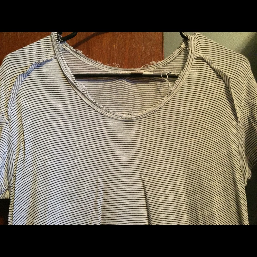 Black and White Striped Distressed Shirt